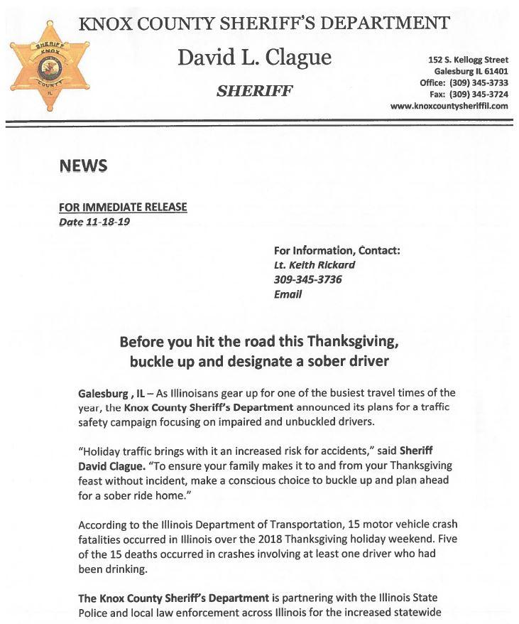 Patrols stepped up for thanksgiving traffic.